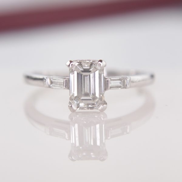 Antique Emerald Cut Diamond Ring 1 15 Cts Certified Antique Emerald Cut Diamond Ring