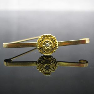 Antique Etruscan 9k Gold Diamond Brooch