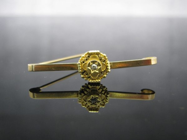 Antique Etruscan 9k Gold Diamond Brooch