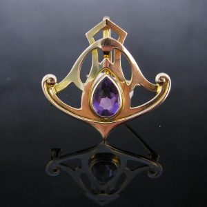 Antique Art Nouveau 14K Amethyst Brooch