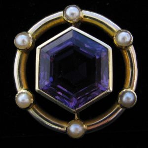 Edwardian Style Amethyst Pearl Brooch