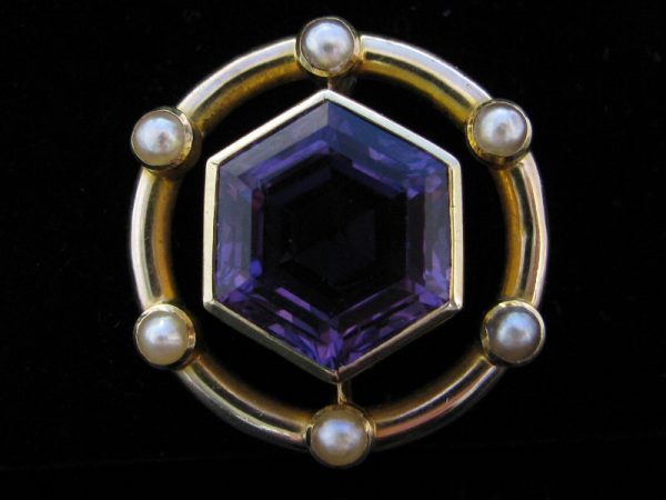 Edwardian Style Amethyst Pearl Brooch