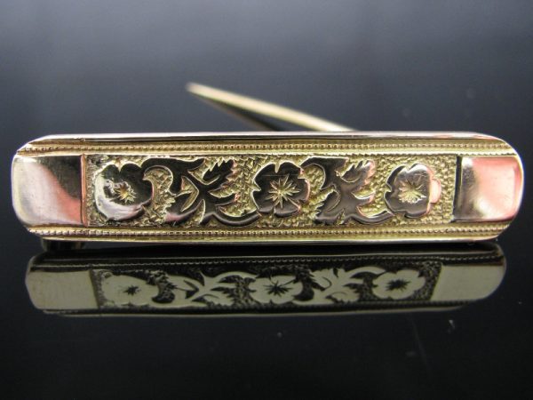 14k Gold Floral Bar Brooch