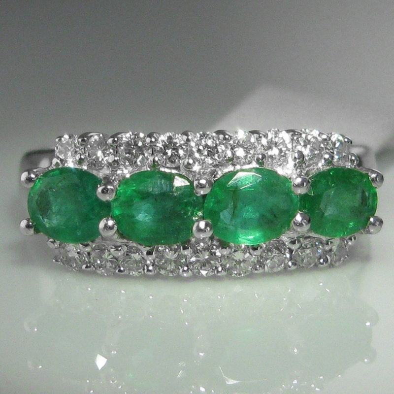 SOLD – Four Stone Emerald and Diamond Ring – 14k White Gold | The ...
