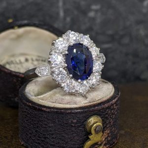 Sapphire and Diamond Cluster Ring in Platinum 2.6cts