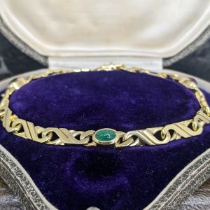 Vintage 14k Gold Bracelet with Cabochon Emerald, Sapphire and Ruby