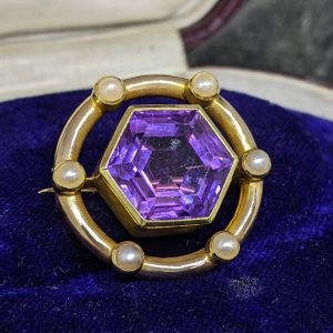 Edwardian Style Amethyst Pearl Brooch