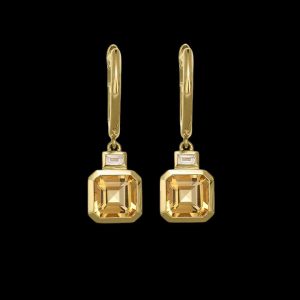 Citrine and Diamond Drop Earrings - 18k Gold