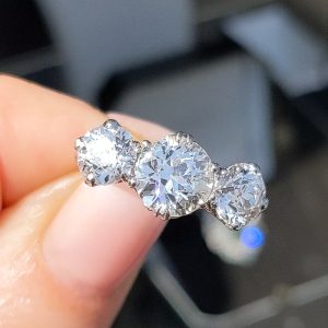 Antique Three Stone Old European Cut Diamond Ring - 3.2cts