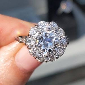 Beautiful Old Cut Diamond Cluster Ring in Platinum - 2.89ct