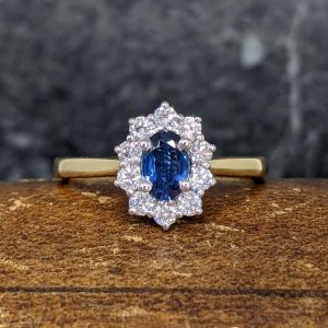 Pretty Sapphire and Diamond Cluster in 18k Gold
