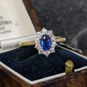 Sapphire and Diamond Cluster Ring in 18k Gold and Platinum