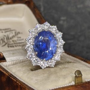 Reserved - Unheated Burma Sapphire and Diamond Ring - 6cts