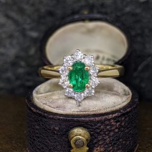 Emerald and Diamond Cluster in 18k Gold and Platinum
