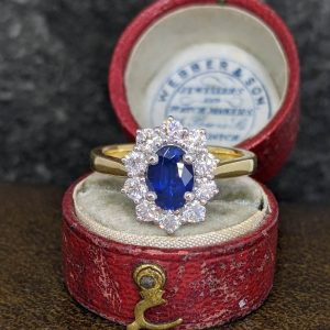 Sapphire and Diamond Cluster Ring in 18k Gold and Platinum