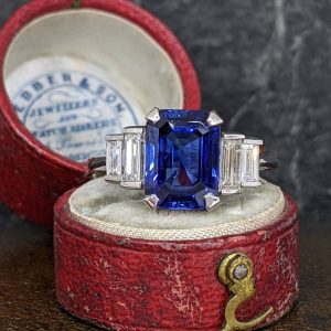 Emerald Cut Sapphire and Diamond Ring in Platinum - 4.0cts