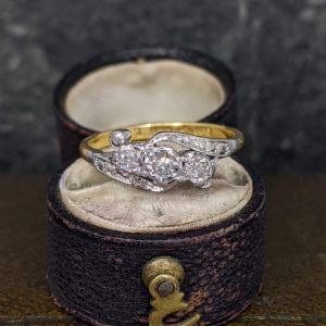 Vintage Three Stone Twist Ring in 18k and Platinum
