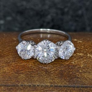 Antique Three Stone Old European Cut Diamond Ring - 3.2cts