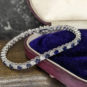 Sapphire and Diamond Tennis Bracelet in 18k White Gold