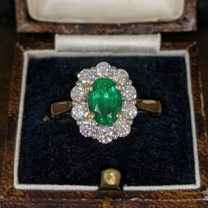 Stunning Emerald and Diamond Cluster - 18k Gold and Platinum