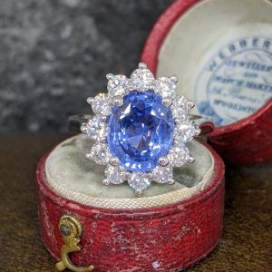 4.05ct Unheated Ceylon Sapphire and Diamond Cluster Ring
