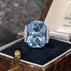 Vintage Aquamarine and Diamond Dress Ring in 14k Gold