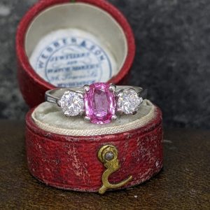 Pink Sapphire and Diamond Trilogy Ring in Platinum