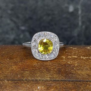 Yellow Sapphire and Diamond Cluster Ring - Platinum