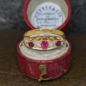 Antique Ruby and Diamond Five Stone in 18k Gold
