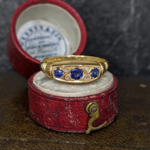 Antique Sapphire and Diamond Five Stone in 18k Gold