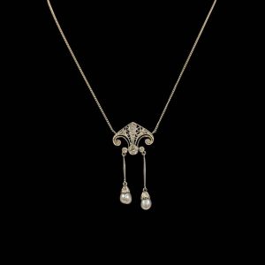 Superb Antique Négliée Pearl and Diamond Pendant