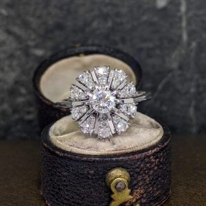 Mid Century Ballerina Style Diamond Cluster in 18k White Gold