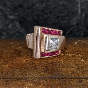Reserved - Retro Diamond and Ruby Ring in 14k Gold