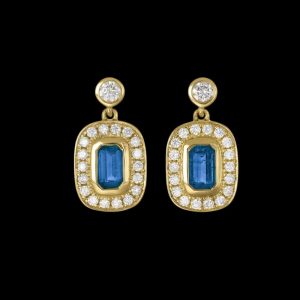 Sapphire and Diamond Drop Earrings in 18k Gold