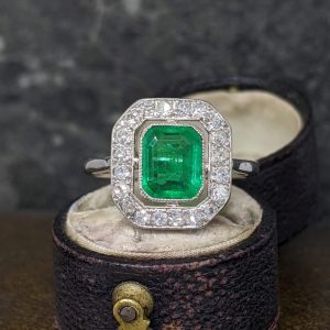 Original Art Deco Emerald and Diamond Ring - Platinum