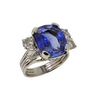 Antique 7.20 Carat Unheated Burmese Sapphire and Diamond Ring in Platinum