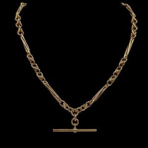 Vintage Fetter Link Necklace with T Bar in 9k Gold