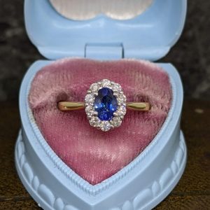 Sapphire and Diamond Cluster Ring in 18k Gold and Platinum