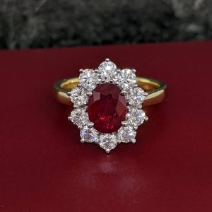 Ruby and Diamond Cluster Ring