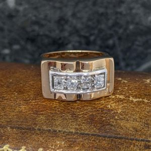 Retro Old Cut Diamond Tank Ring in 18k Gold