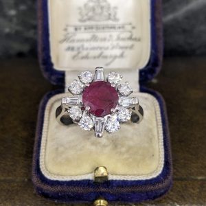 Vintage Ruby and Diamond Cluster Ring in 18k Gold
