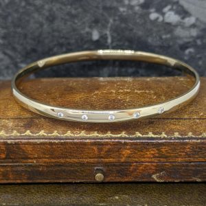 Vintage Diamond set Bangle in 9k Gold - Small Size