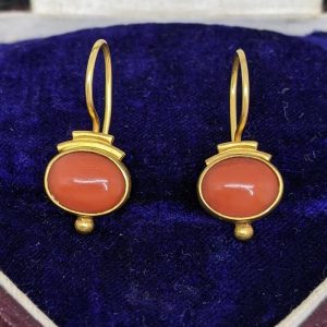 Antique Coral Drop Earrings in 18k Gold