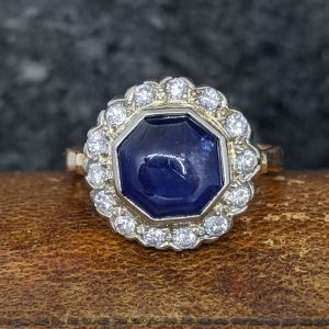 Mid-Century Cabochon Sapphire and Diamond Ring