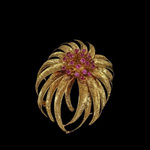 Vintage Ruby Brooch 18k Gold