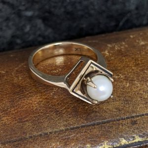 Mid Century Pearl and Enamel Ring in 10k Gold