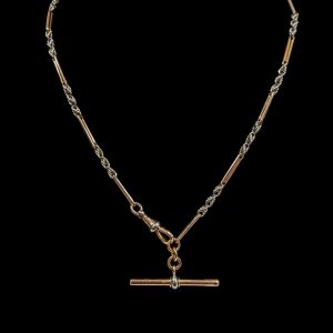 Outstanding Antique 18k Gold and Platinum T Bar Chain
