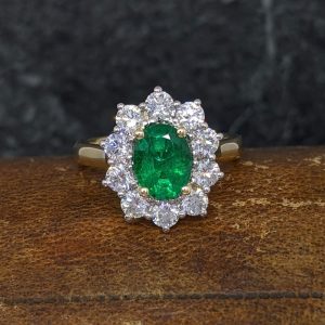 Stunning Emerald and Diamond Cluster in 18k Gold and Platinum