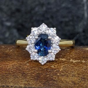 Sapphire and Diamond Cluster Ring - 18k Gold and Platinum