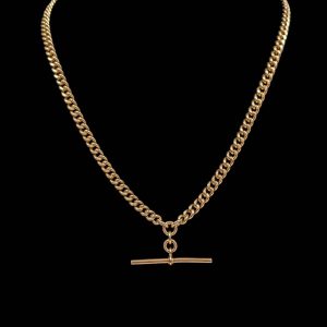 SOLD - Antique Curb Link Chain with T Bar in 9k Gold - 17"